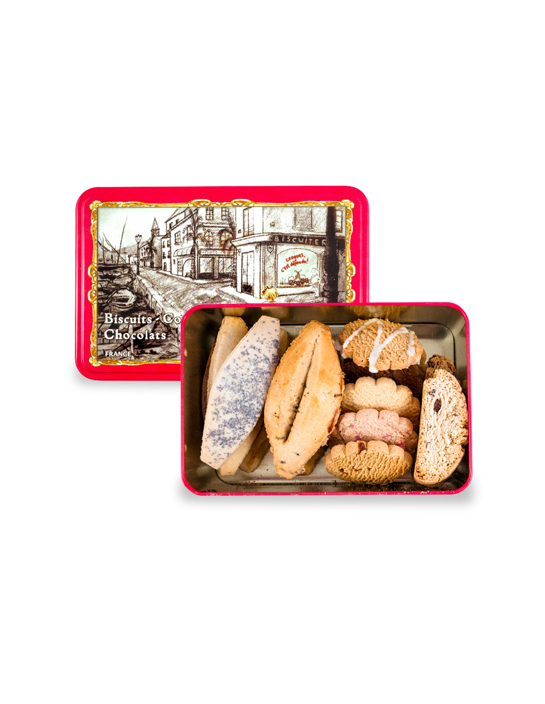 Grande Boîte Métal Biscuits Artisanaux Assortis (800g)